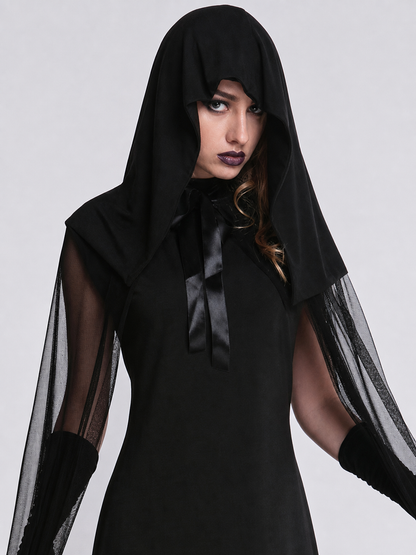 Black Long Hooded Cloak for Carnival