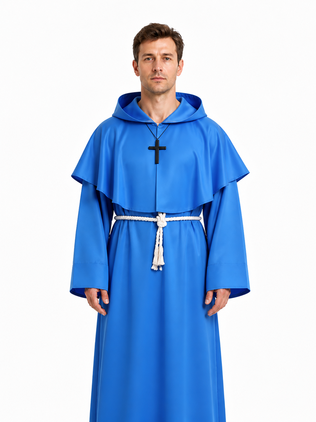 Blue Hooded Monk’s Cloak with Cross product detail 3