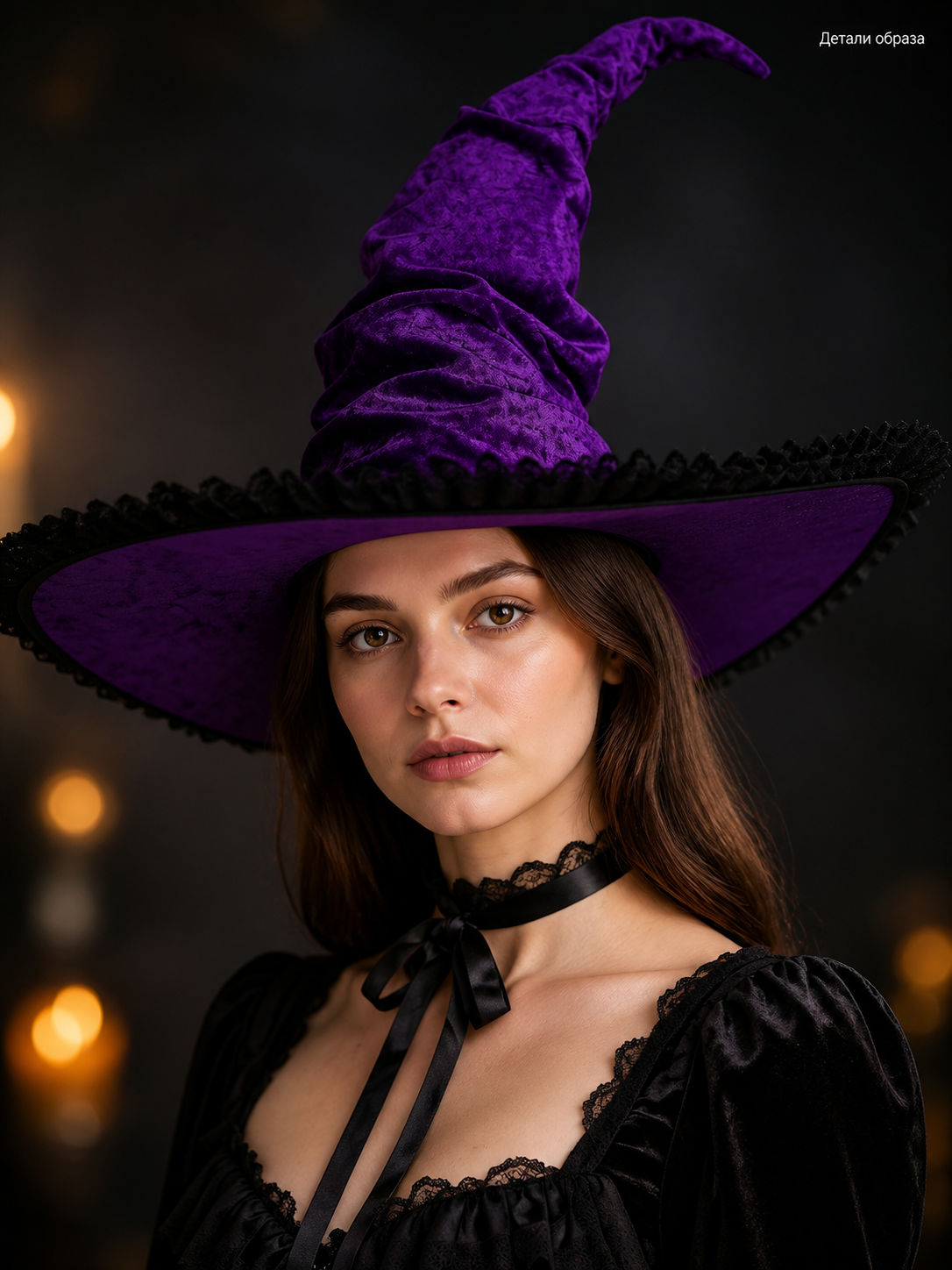 Purple black wide brim witch hat product view 21