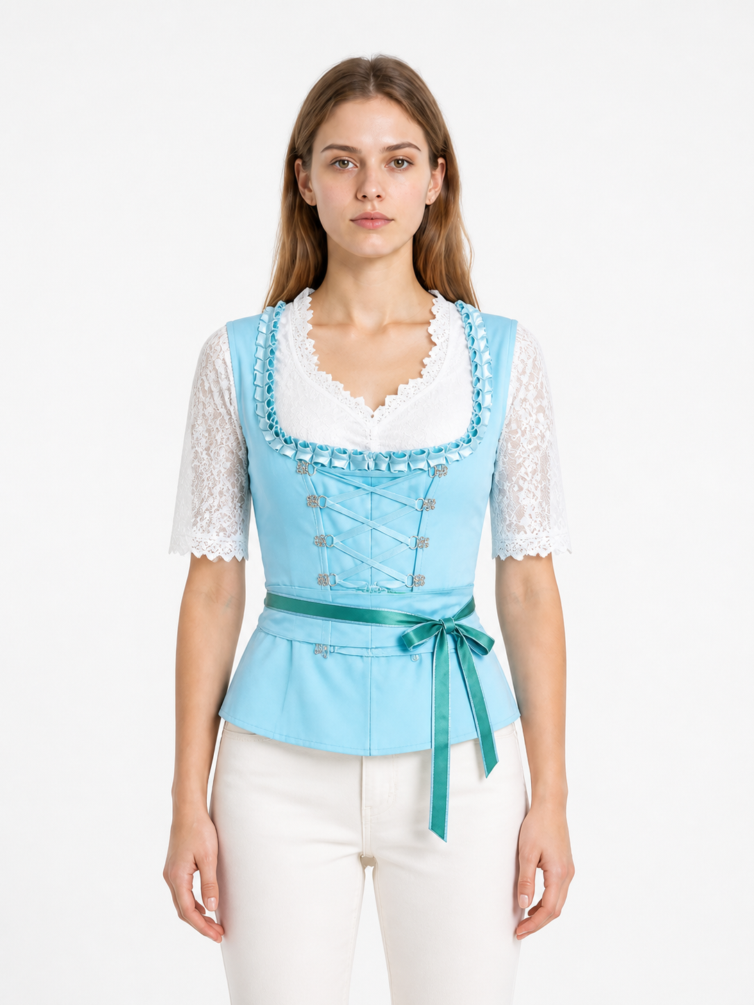 Lace Blouse with Crisscross Ties and Waist Tie for Oktoberfest product detail 3
