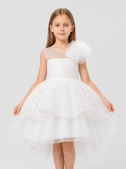 White Princess Dress for Girls with Lace and Tulle Costume Dresses detail 3