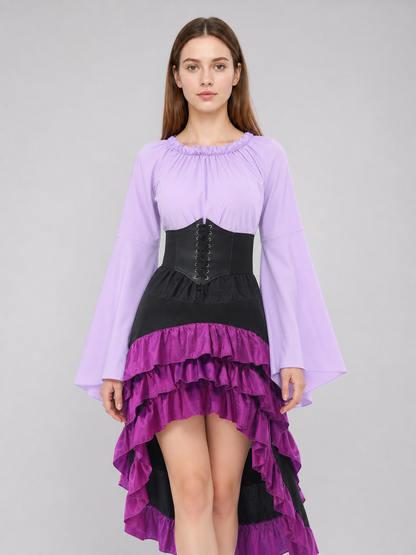 Asymmetrical Costume Dress with Ruffles and Corset Lacing