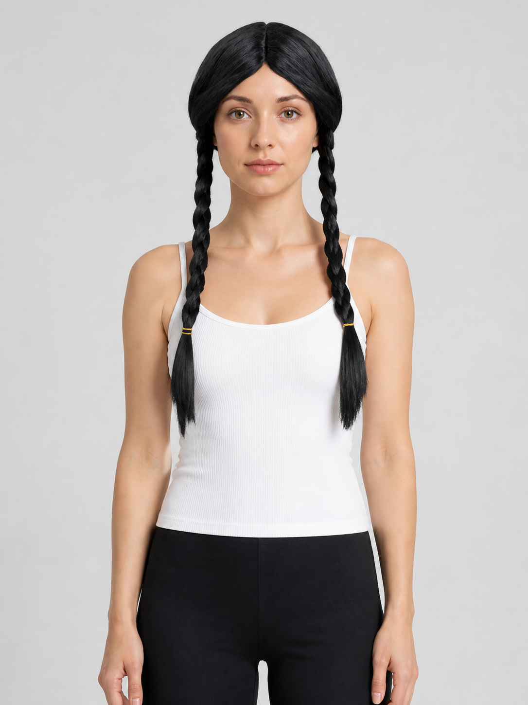 Black Wig with Two Braids, Wednesday Cosplay Costume Wigs detail 3