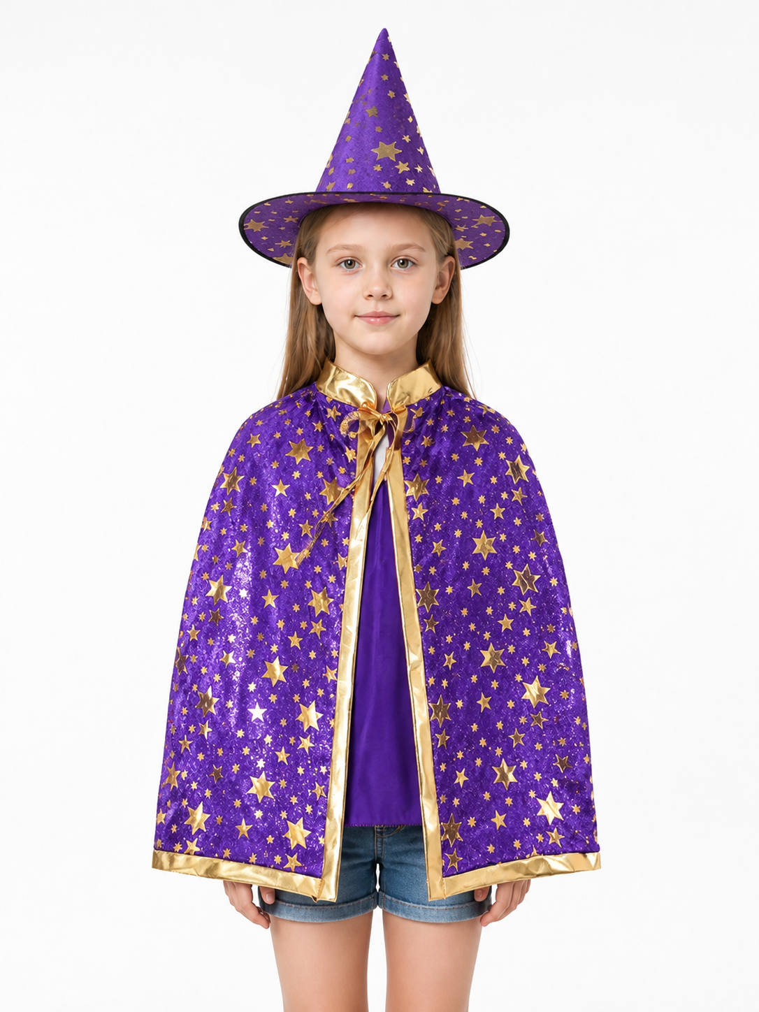 Costume Set with Cape and Hat, Purple with Gold Stars Costume Capes detail 3
