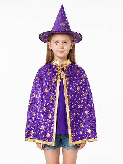 Costume Set with Cape and Hat, Purple with Gold Stars Costume Capes detail 3