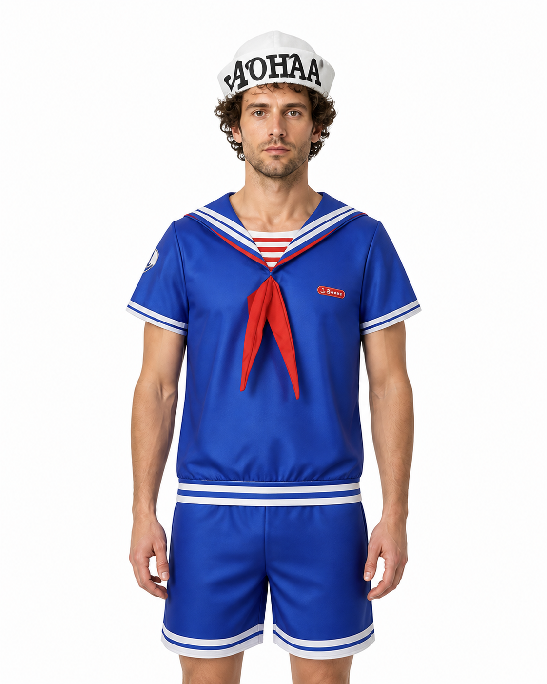 Sailor Costume with White Hat and Red Tie Costume Headwear detail 3