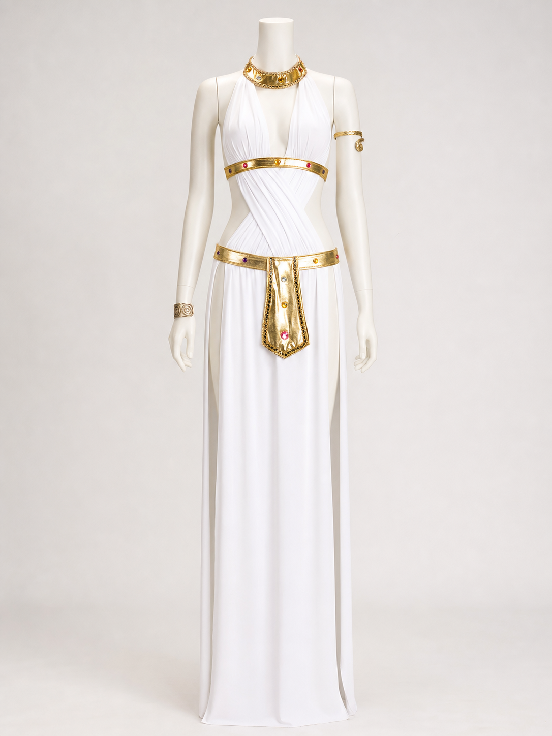 White Cleopatra Costume with Gold Decoration