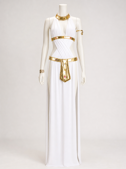 White Cleopatra Costume with Gold Decoration