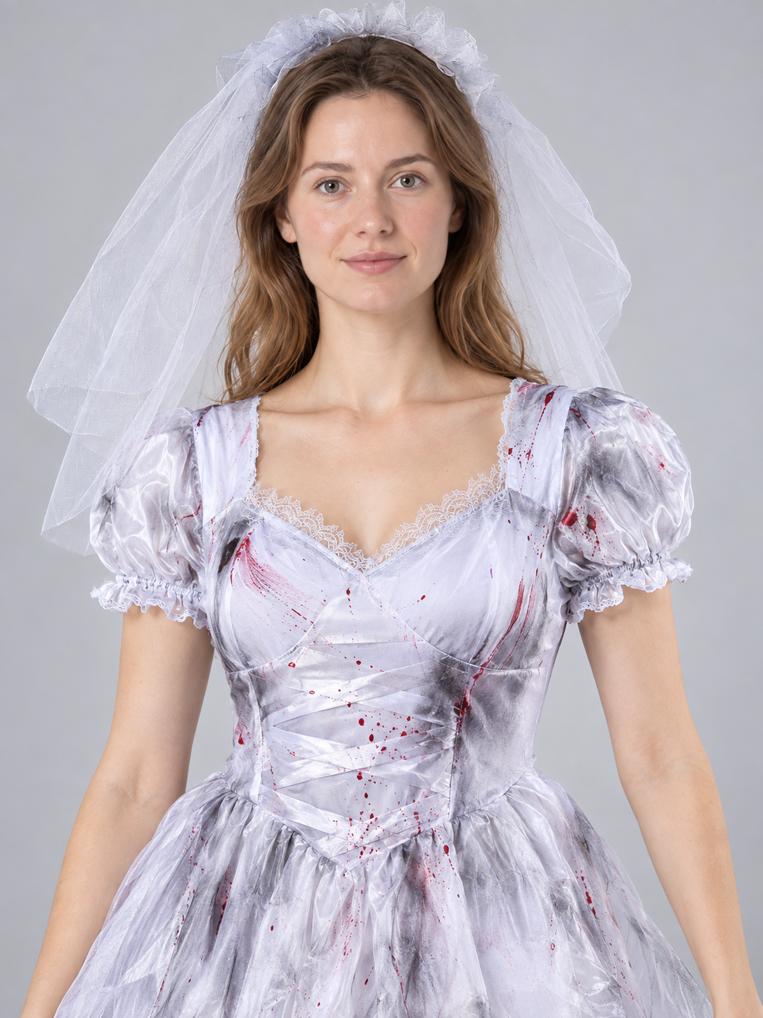Ghost Bride Carnival Costume White with Veil and Lace