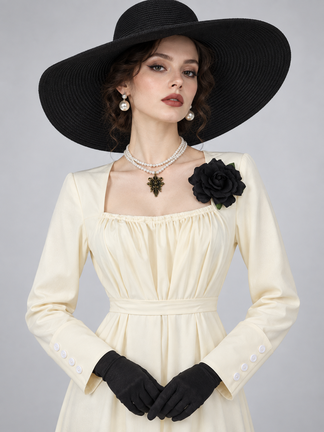 Carnival Costume with Black Hat, Dress, and Gloves