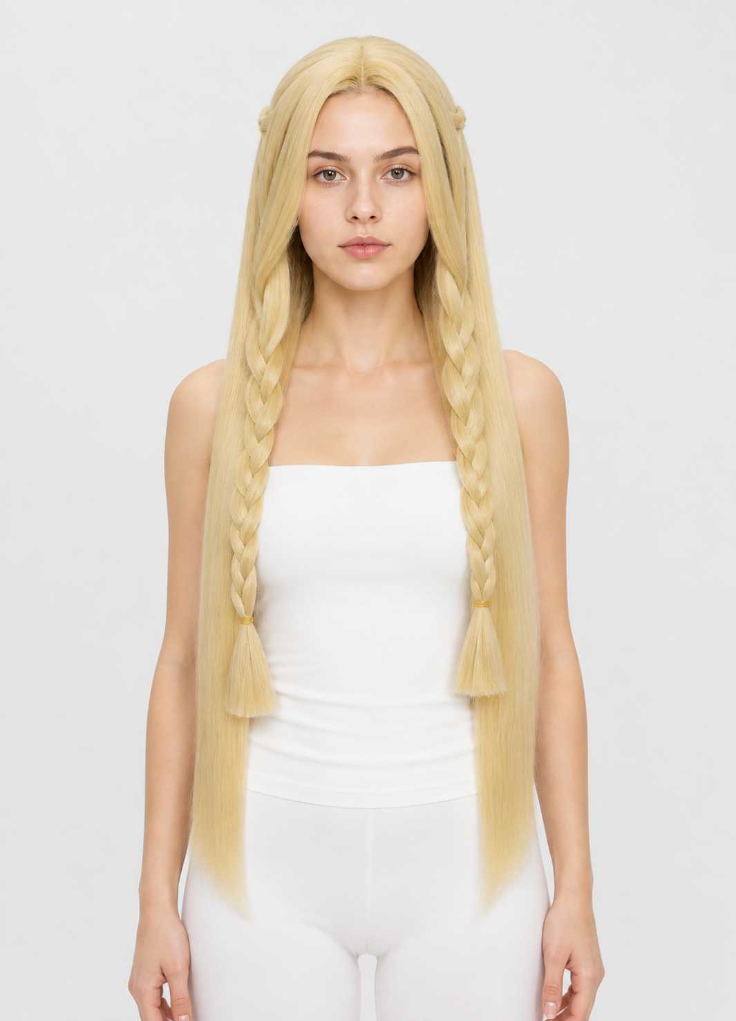 Long Light-Colored Wig with Braids Costume Wigs detail 3