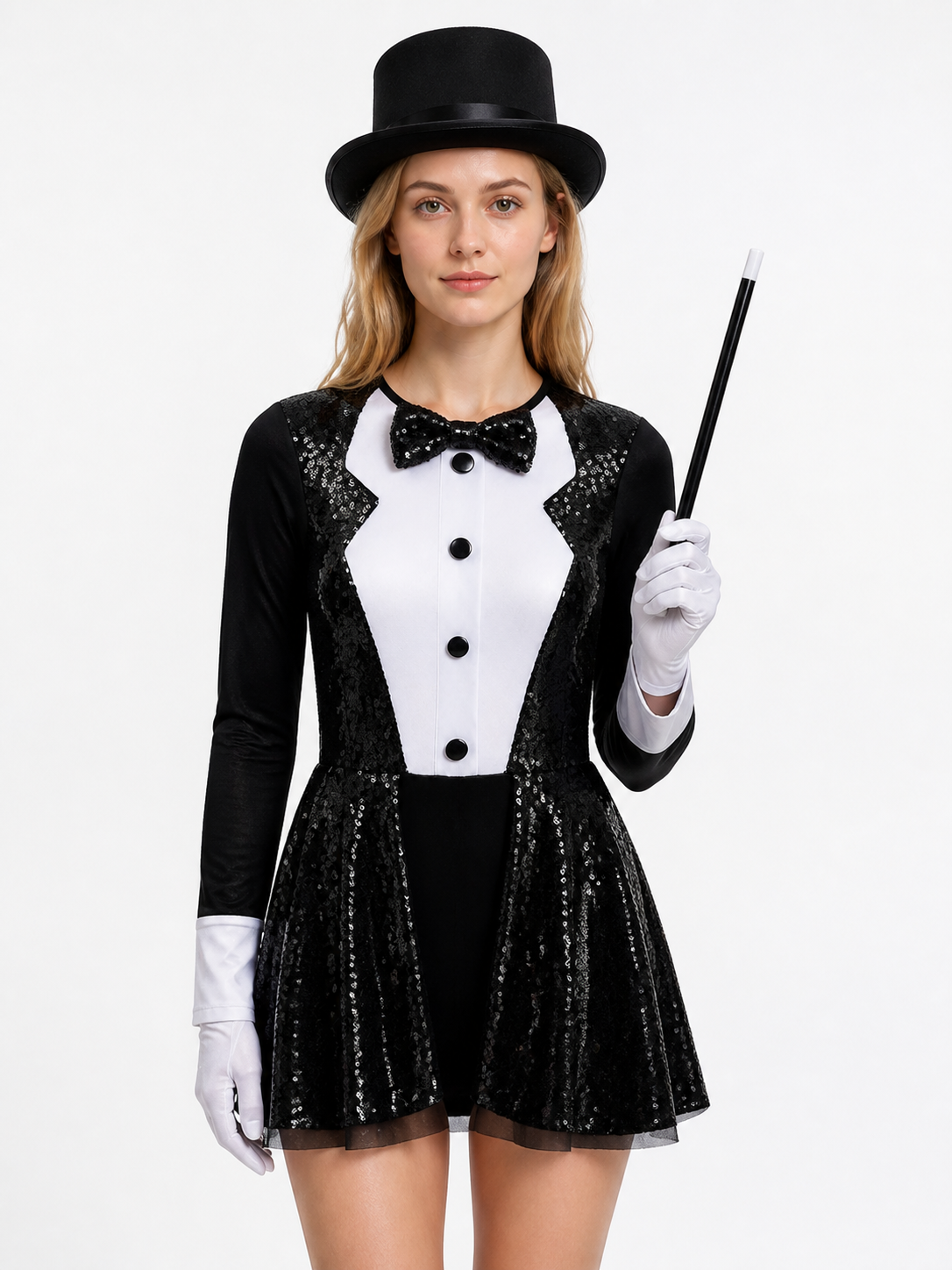 Black Wizard Costume with Sequins and Bow Tie Costume Accessories detail 3
