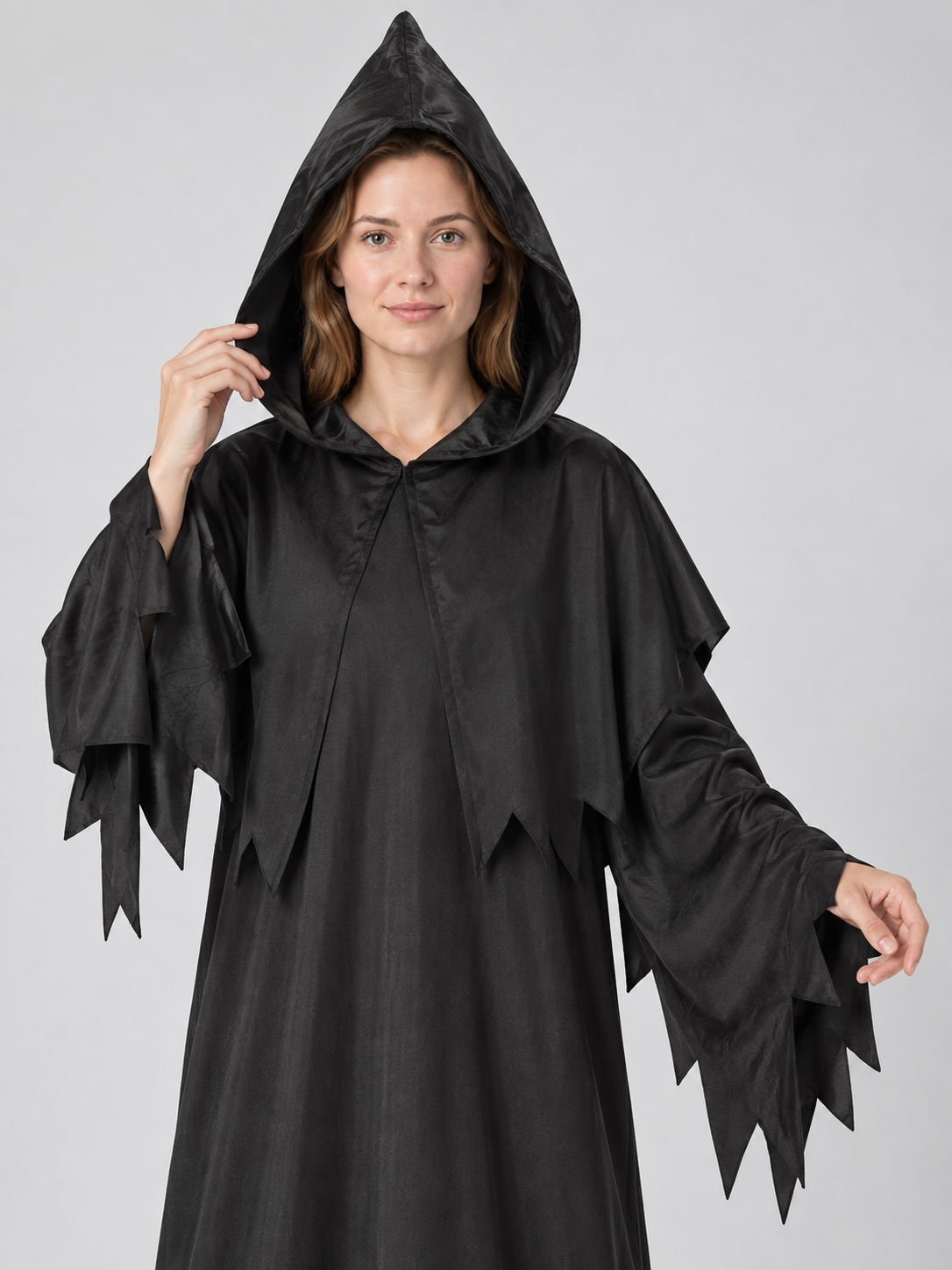 Black Grim Reaper Costume with Hood and Cape