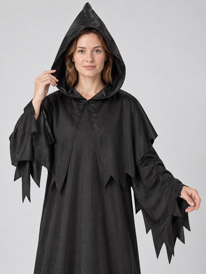 Black Grim Reaper Costume with Hood and Cape