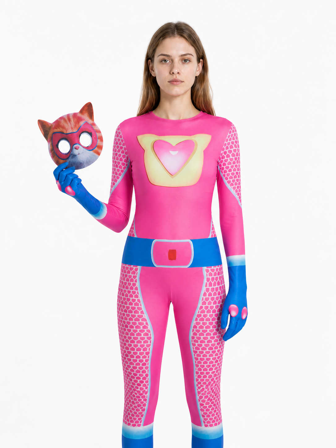 SuperKitties Pink Costume Jumpsuit with Mask Costume Masks detail 3