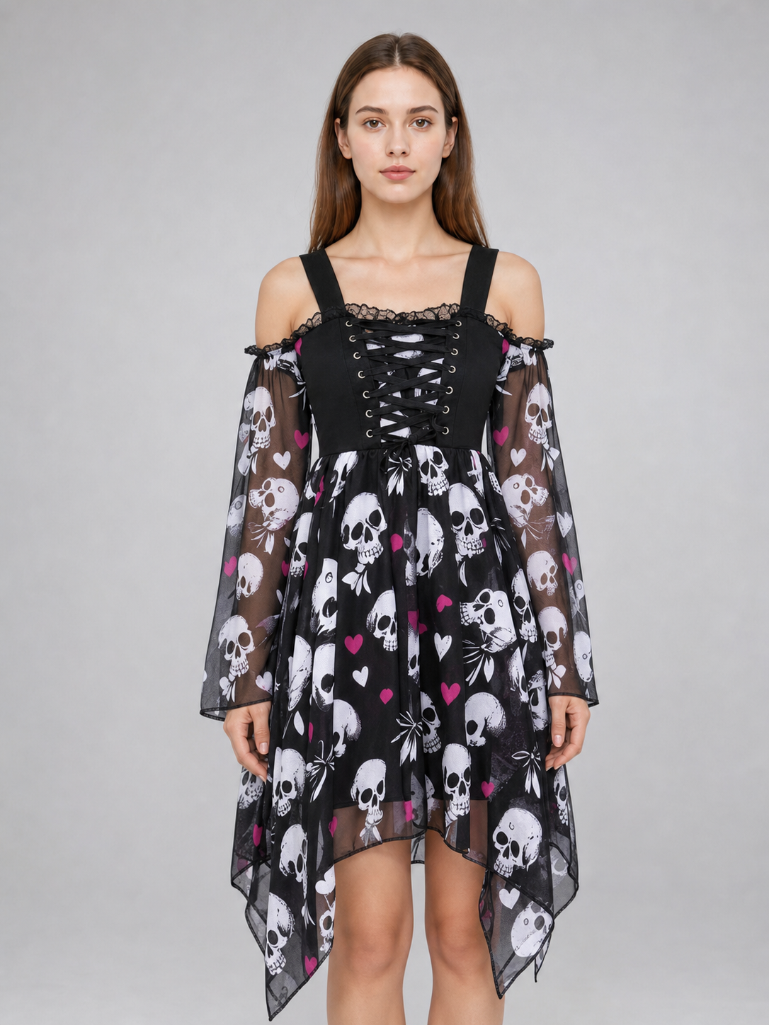 Gothic Dress with Straps and an Uneven Hem