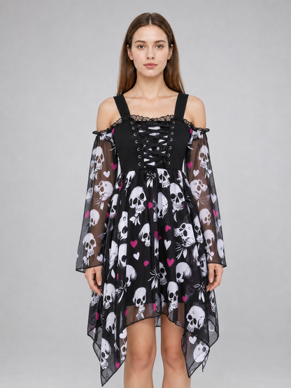 Gothic Dress with Straps and an Uneven Hem