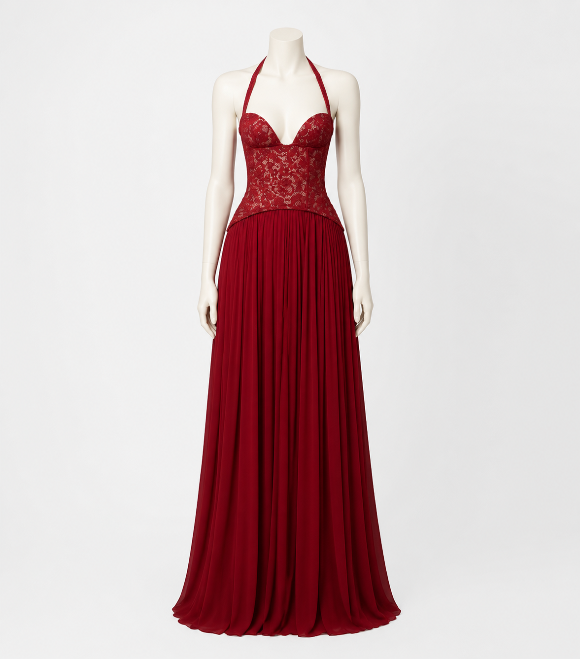 Maxi Dress with Halter Straps, Corset Bodice, and Pleated Skirt Costume Dresses detail 3