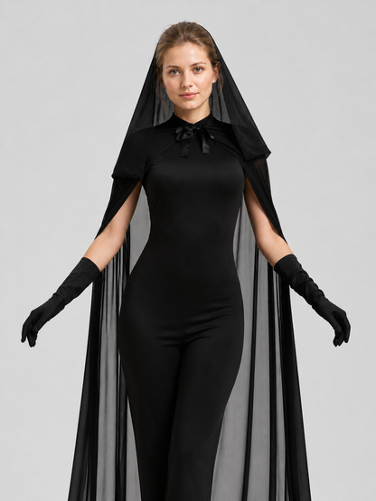 Black Vampire Costume with Long Cape and Gloves Costume Capes detail 3