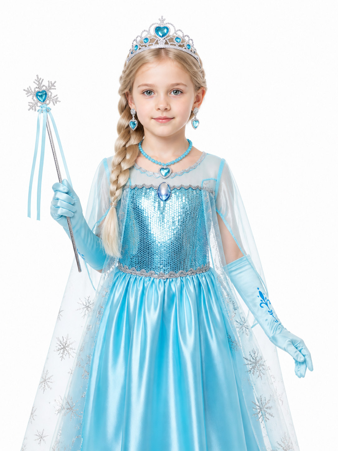 Long Elsa Costume with Sequins and Snowflakes Costumes detail 3