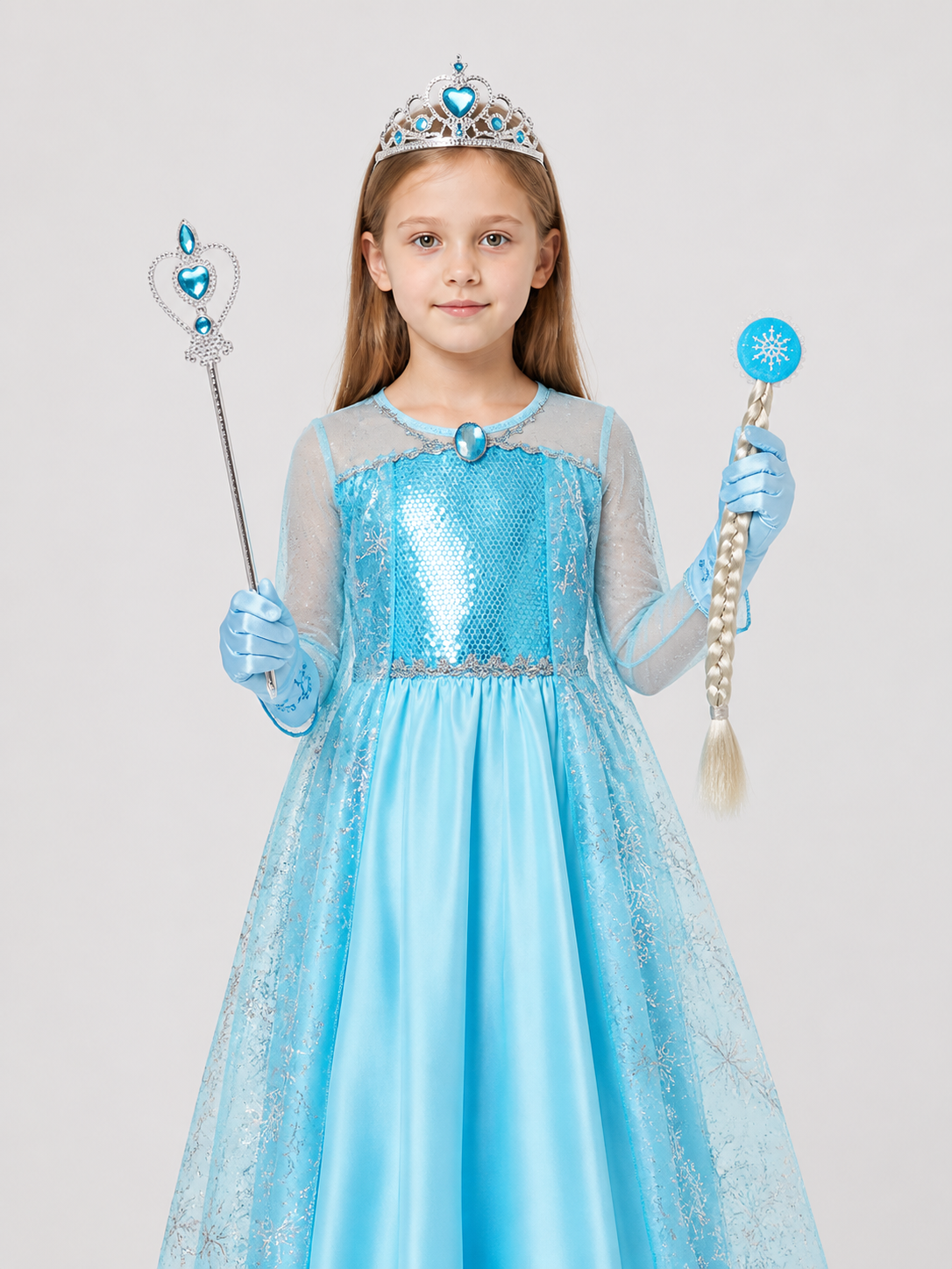Elsa Costume for Girls with Dress, Crown, and Wand Costume Dresses detail 3