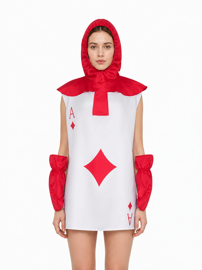 Hooded Cosplay Jumpsuit with Card Print Costumes detail 3