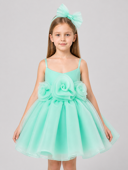 Short, Elegant Mint Dress with Roses and a Full Skirt Costume Dresses detail 3