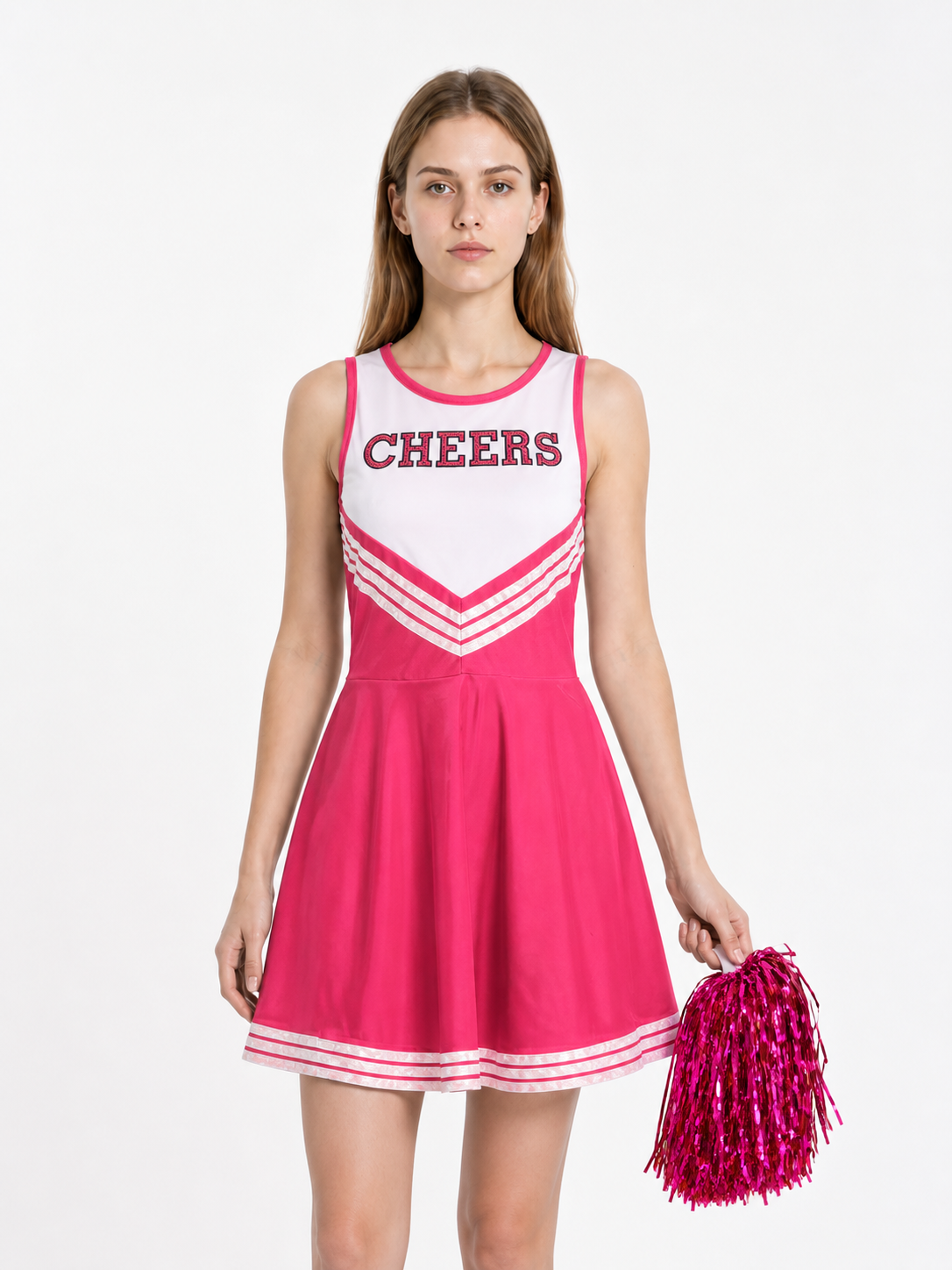 Sleeveless Cheerleading Dress, Pink and White Costume Dresses detail 2