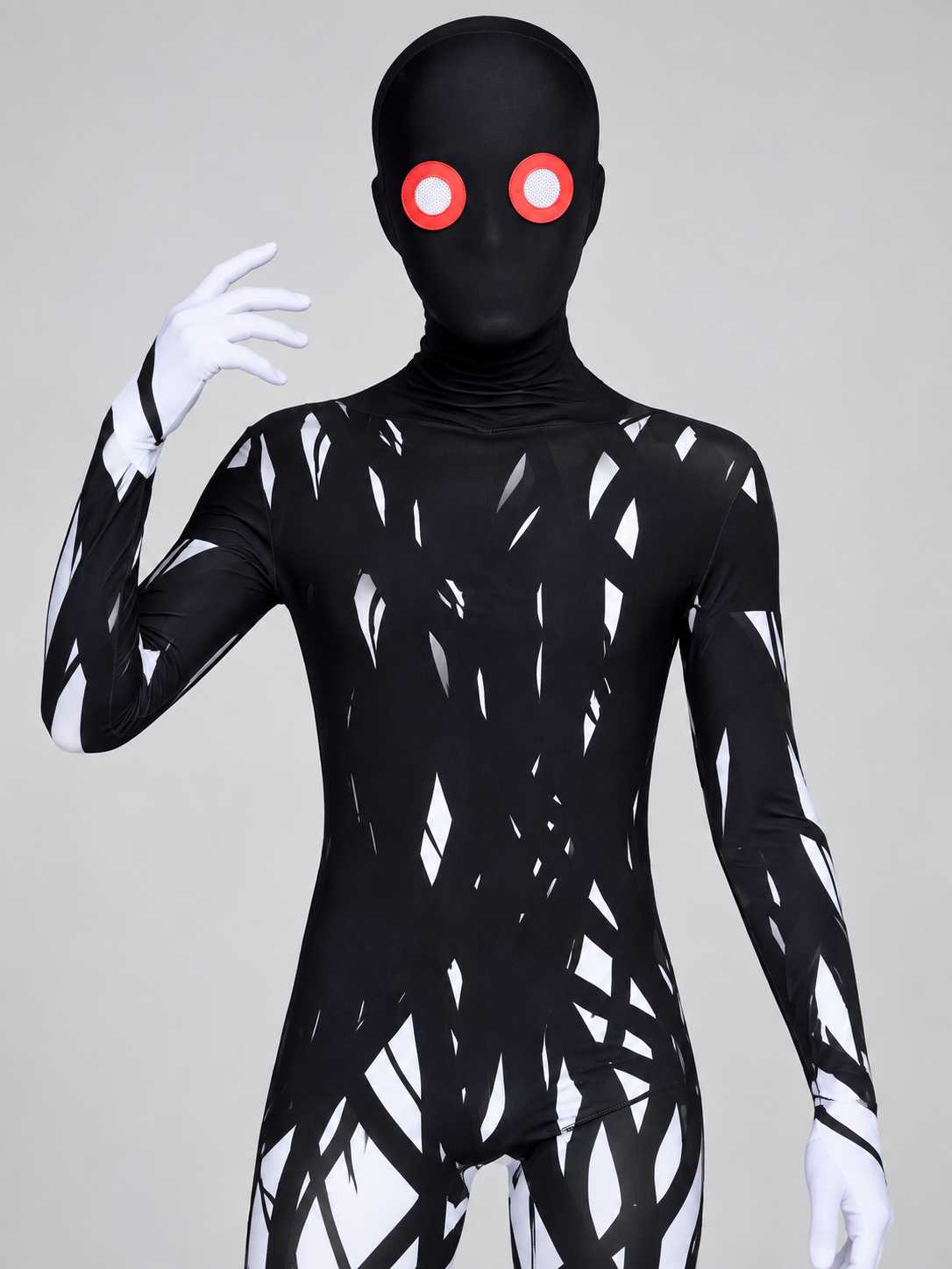 Black Cosplay Costume with White Pattern and Red Eyes