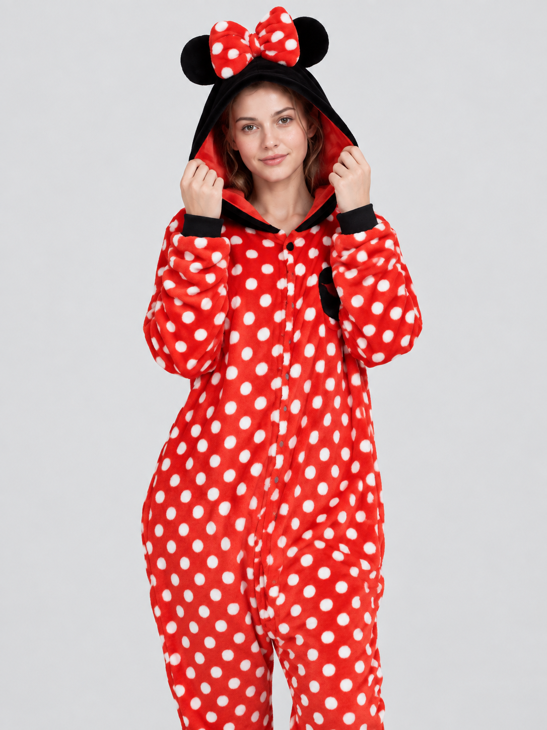 Red Kigurumi Jumpsuit with Ears and Bow