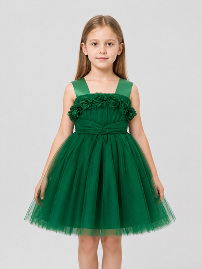 Girls' Green Tutu Dress with Flowers Costume Dresses detail 3