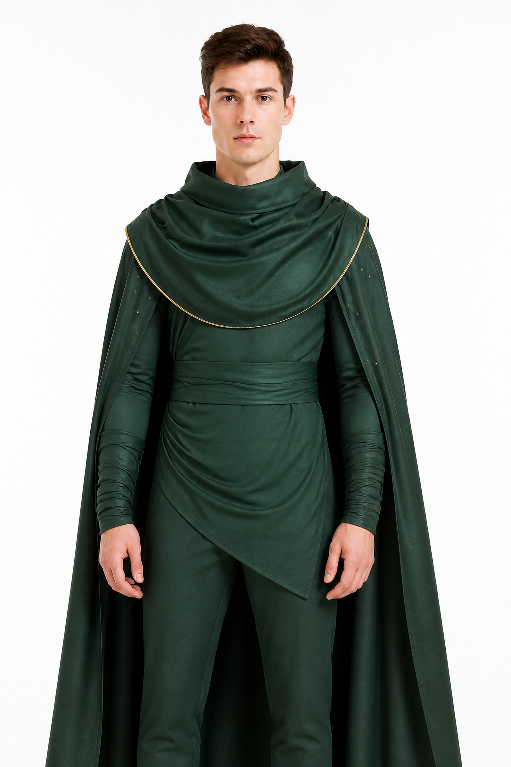 Loki Costume, Green Cloak with Gold Trim for Halloween Costume Capes detail 3