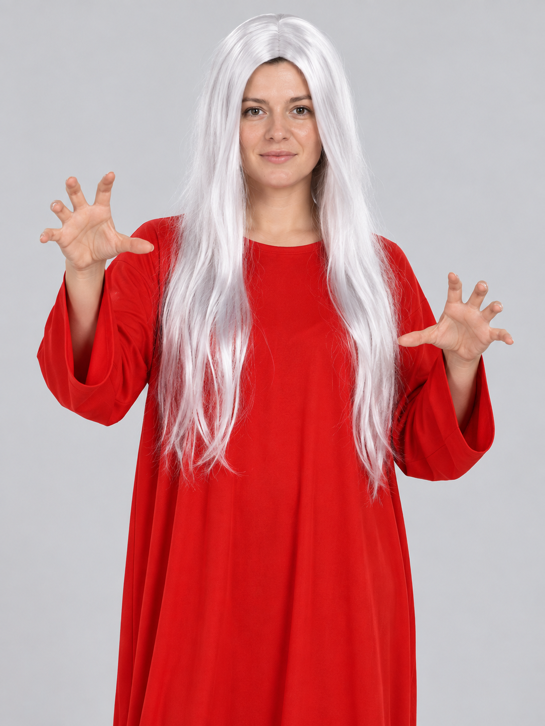 Ghost Halloween Costume: Red Dress and White Wig