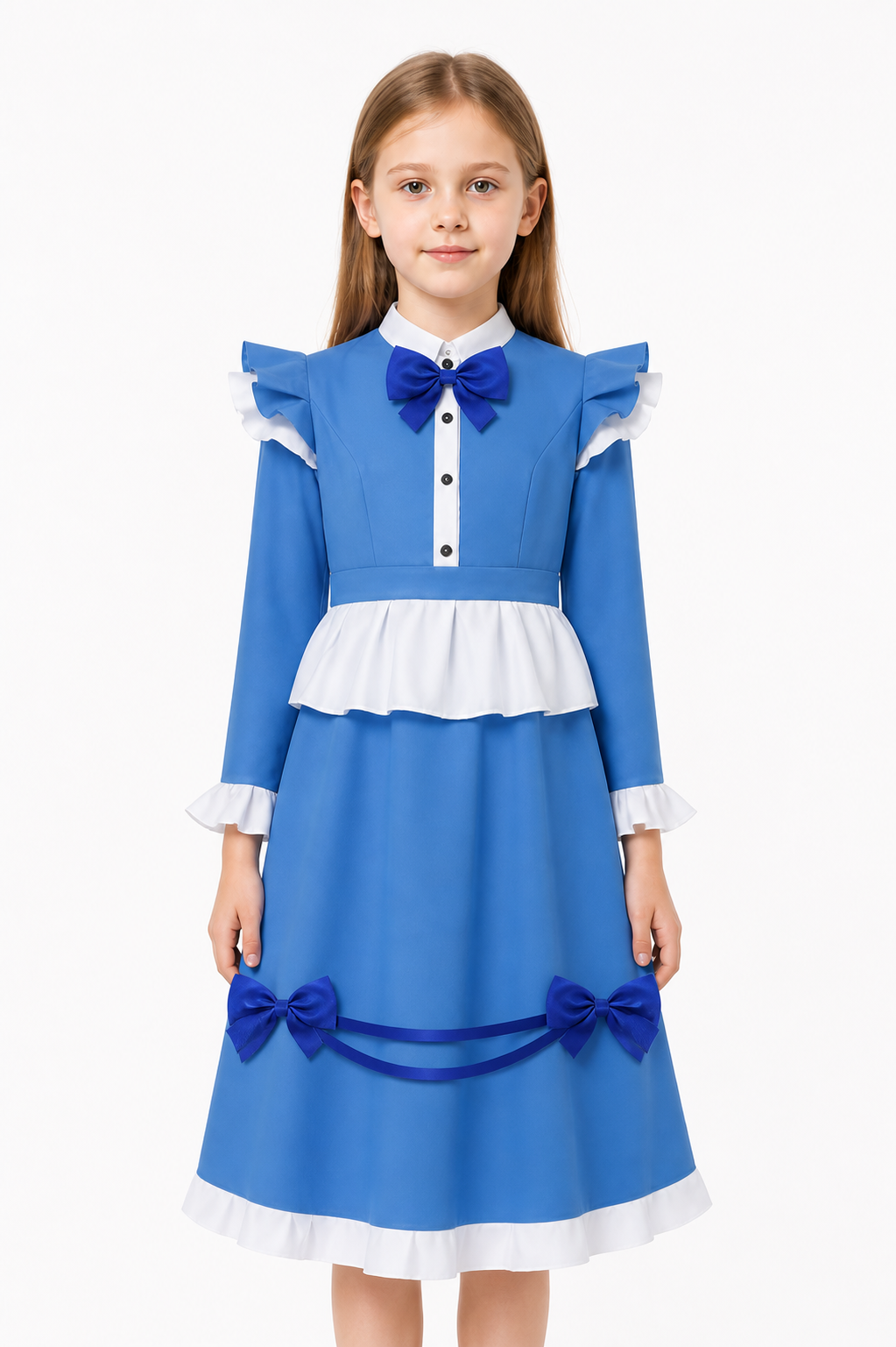 Blue Dress with Ruffles and Bows for Halloween Cosplay Costume Dresses detail 3