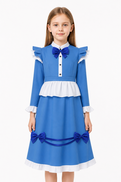 Blue Dress with Ruffles and Bows for Halloween Cosplay Costume Dresses detail 3