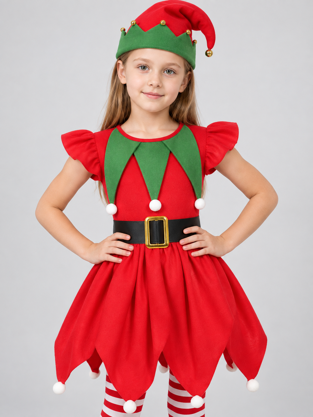 Kids' carnival dress with pompoms and bells