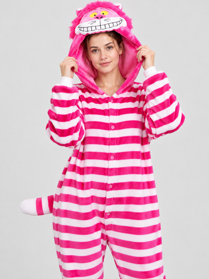 Striped Kigurumi Pajama with Animal Face on Hood