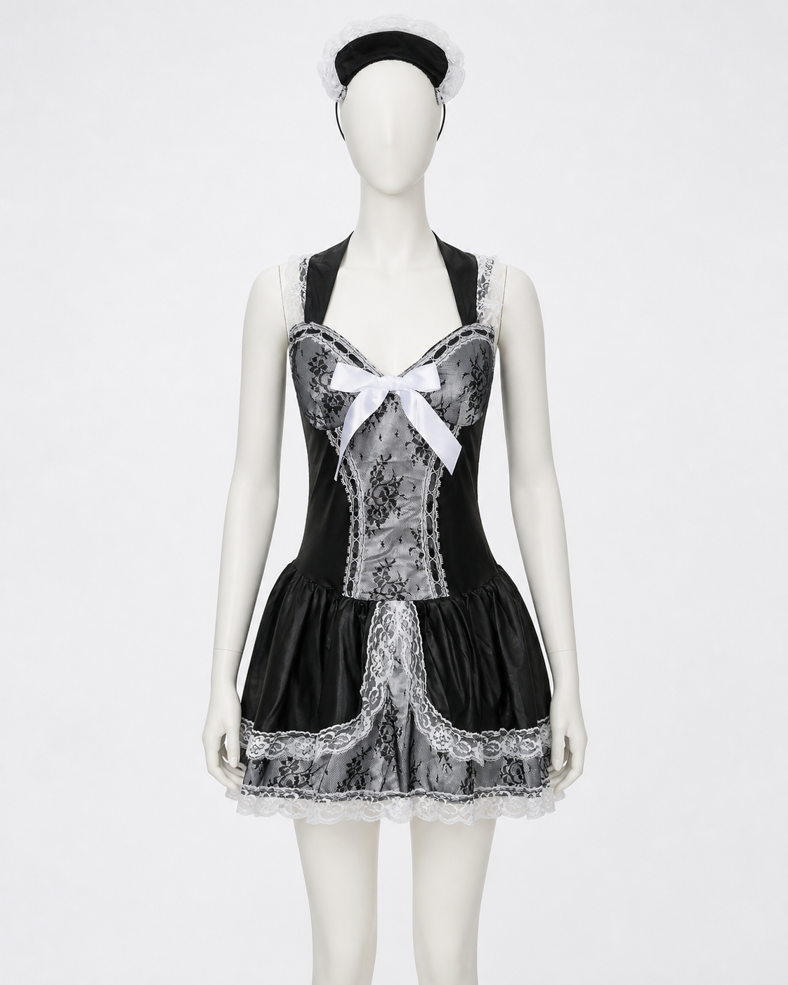Black-and-White Cosplay Dress with Lace and Bow Costume Dresses detail 3