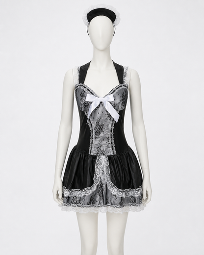 Black-and-White Cosplay Dress with Lace and Bow Costume Dresses detail 3