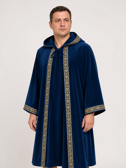 Dark Blue Hooded Wizard Robe for Cosplay