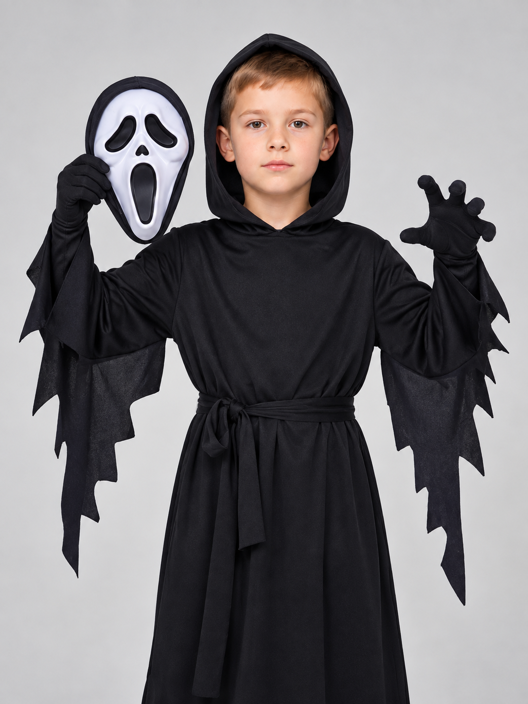 Cosplay Costume with Hood, Mask, and Ripped Edges