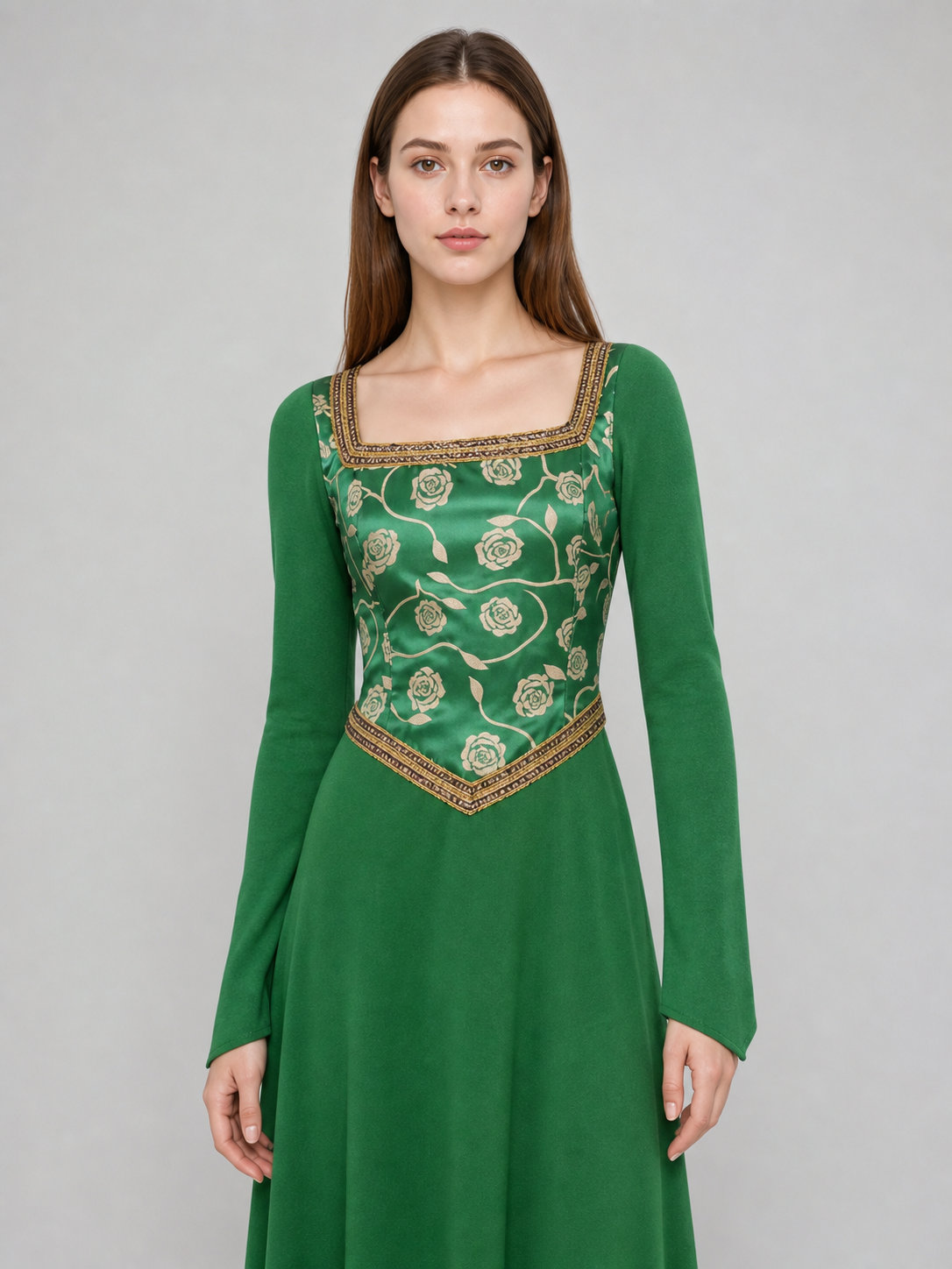 Green Fiona Cosplay Dress with Gold Decoration