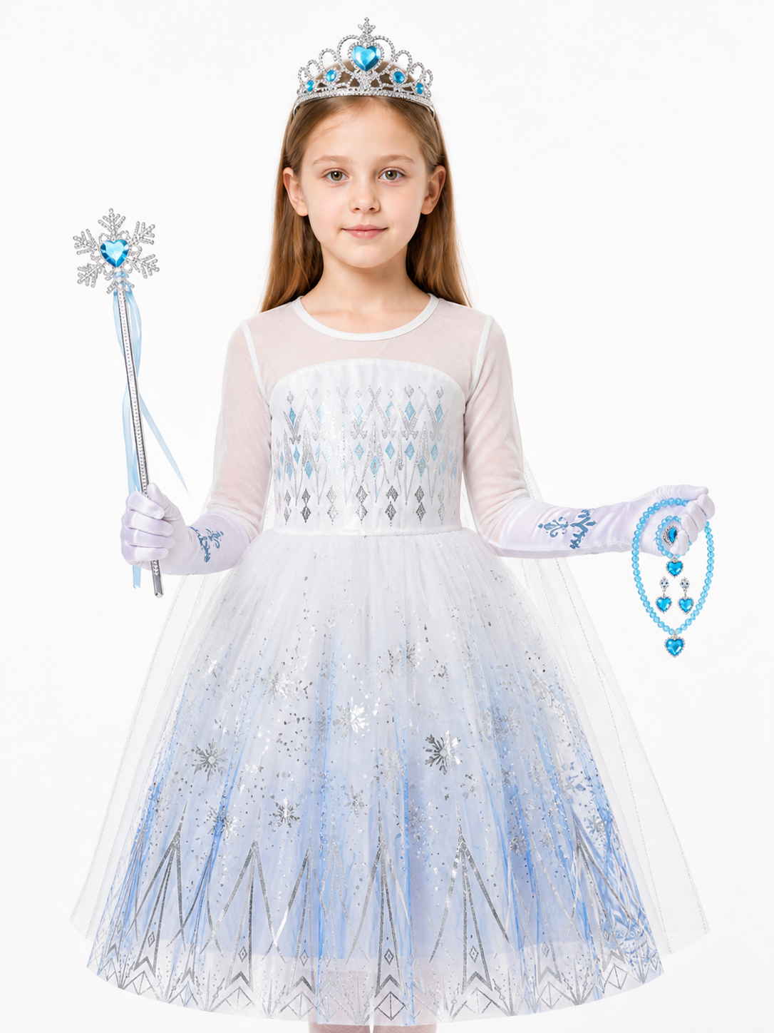 Snow Queen Costume with Crown and Magic Wand Costume Headwear detail 3