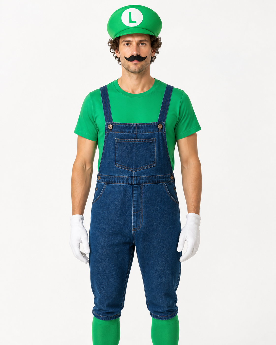 Luigi Costume: T-Shirt, Overalls, and Hat Costume Headwear detail 2