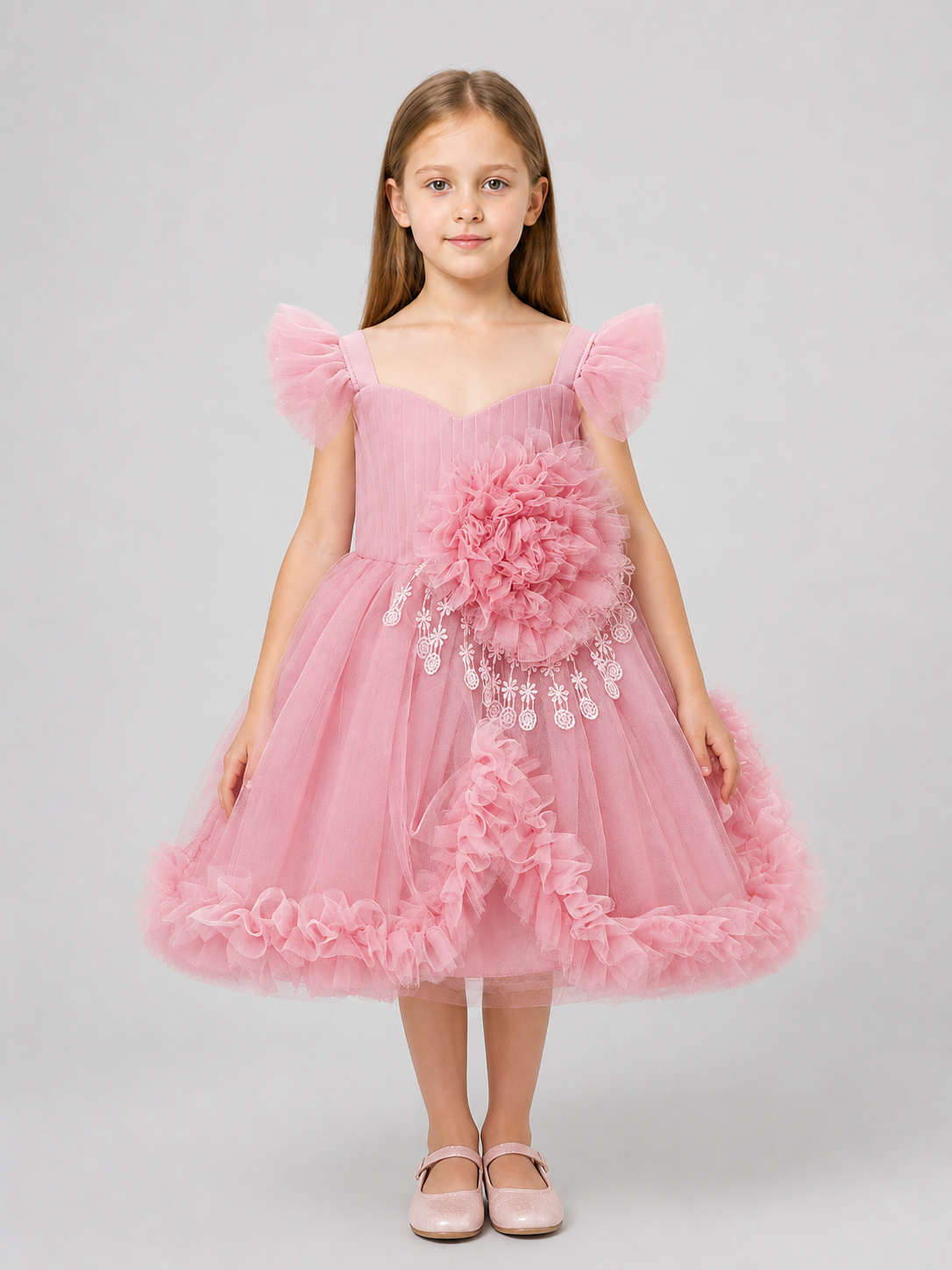 Girls' Dressy Dress with Flower and Full Skirt Costume Dresses detail 3
