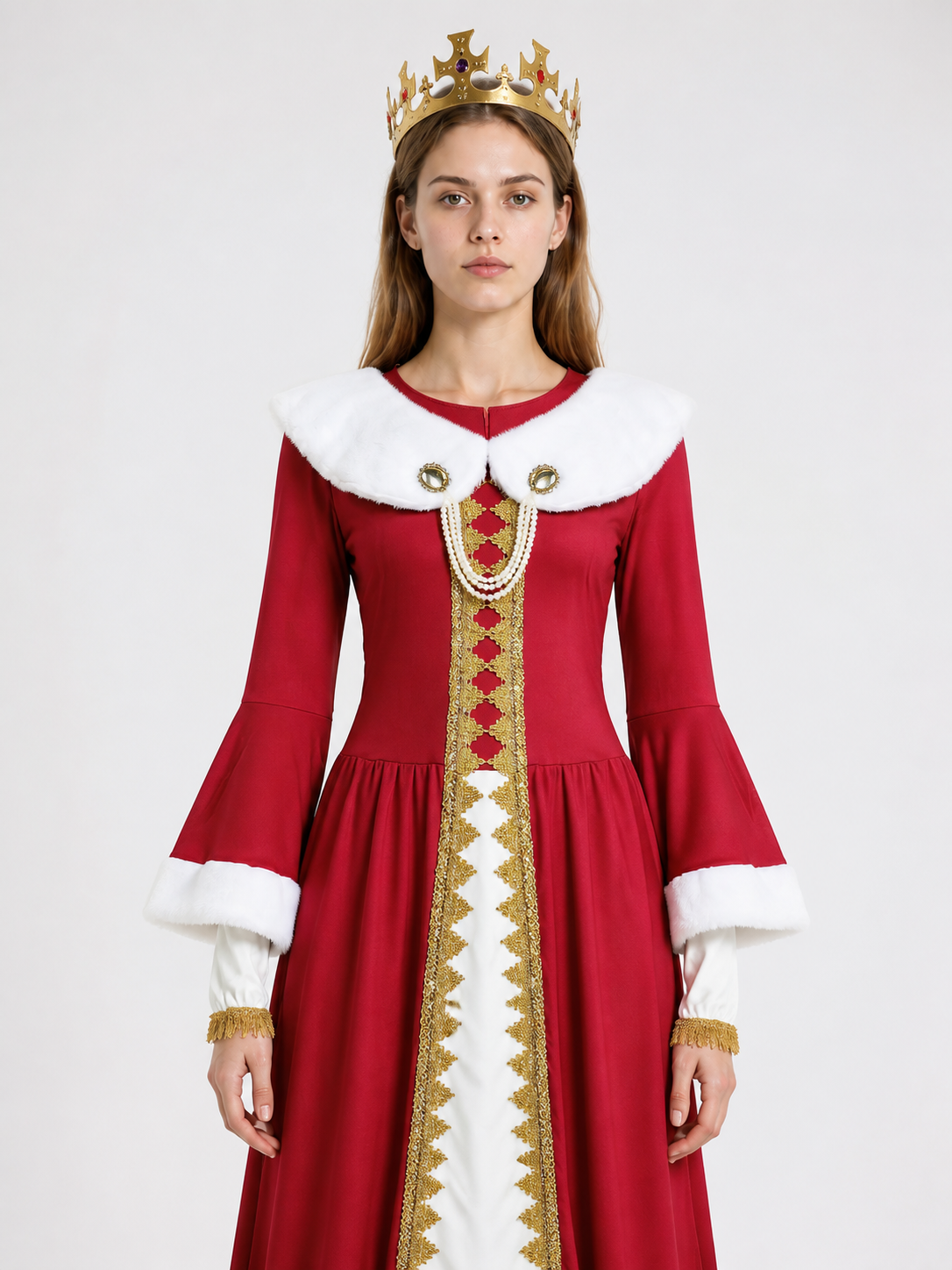 Burgundy Carnival Dress with White Collar and Crown Costume Dresses detail 3