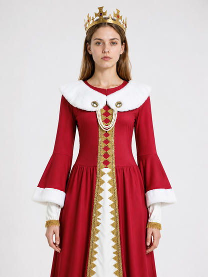Burgundy Carnival Dress with White Collar and Crown Costume Dresses detail 3