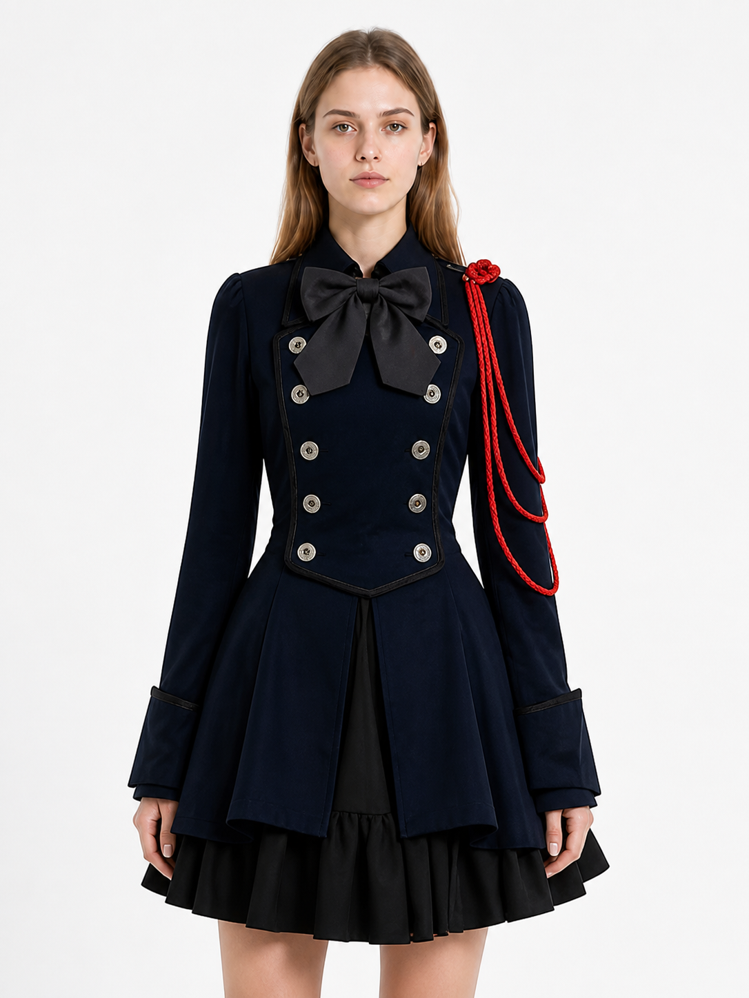 Gothic Dress with Bow and High Collar Costume Dresses detail 3