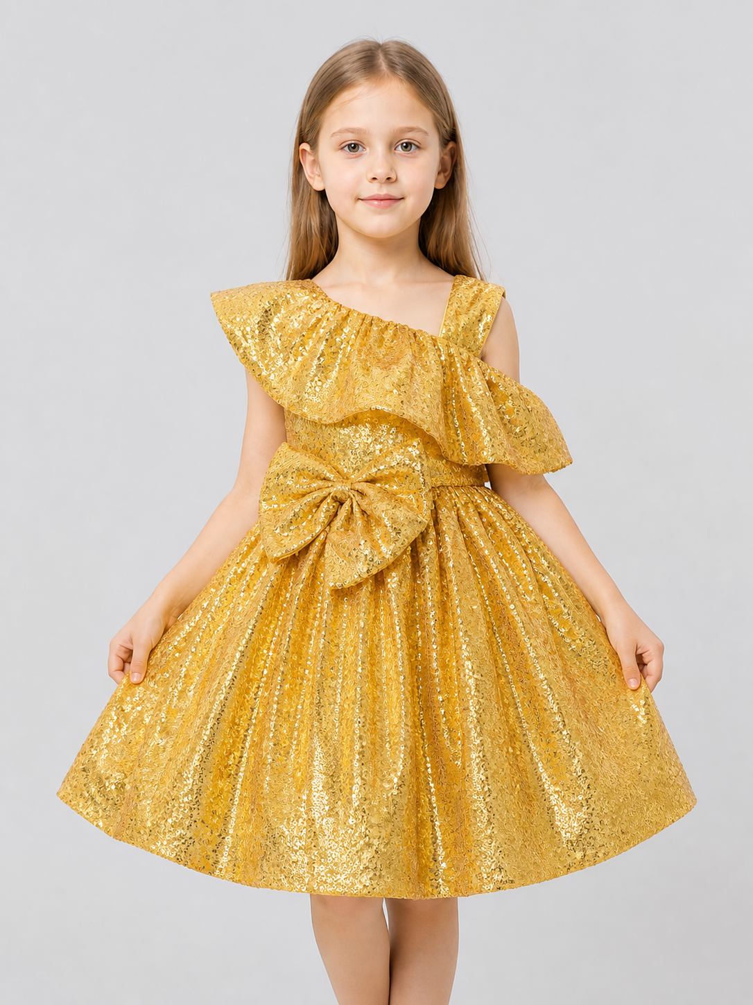 Gold Sequin Ball Gown for Girls for Weddings