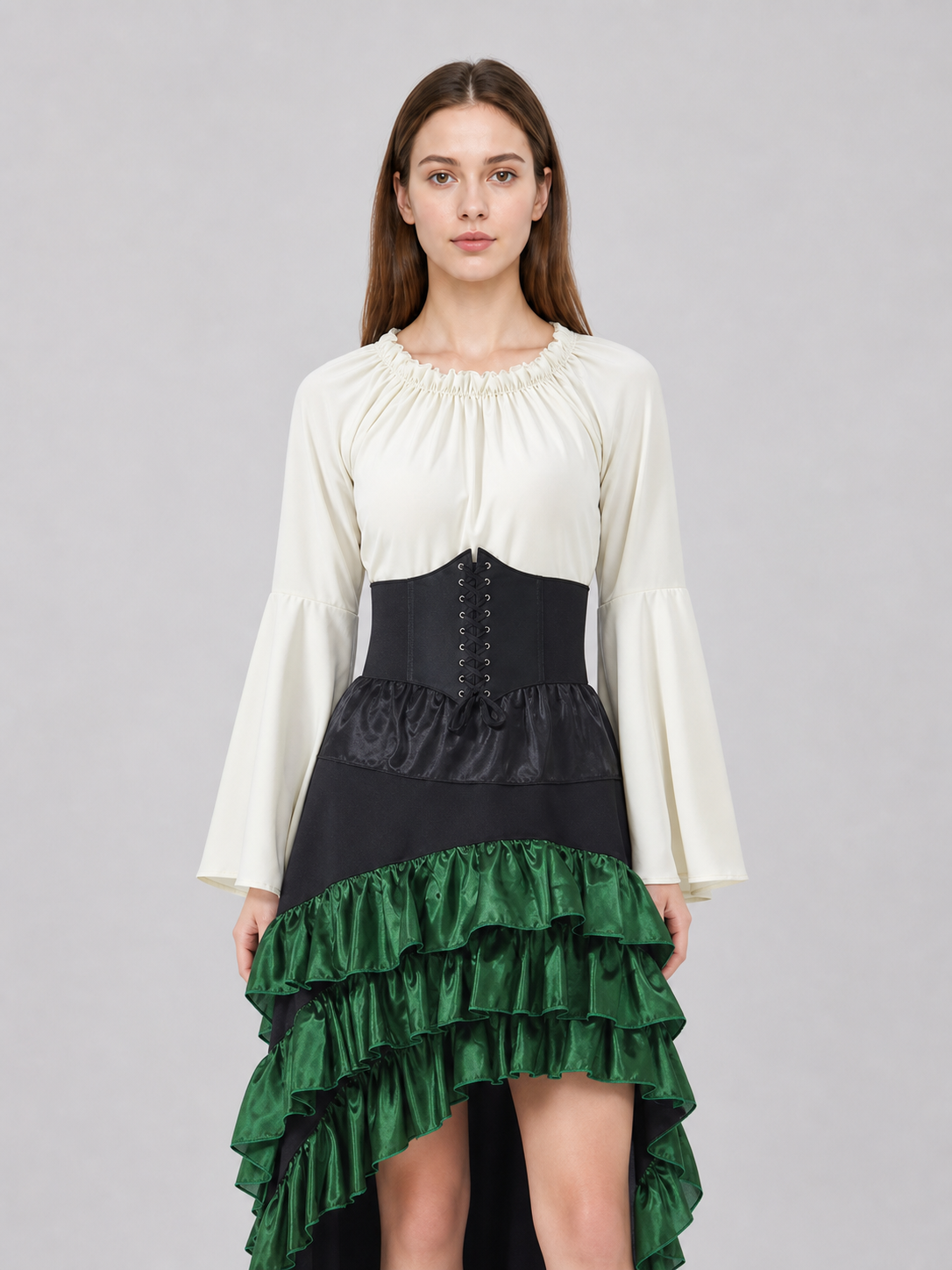 Asymmetrical Costume Dress with Ruffles and Lacing